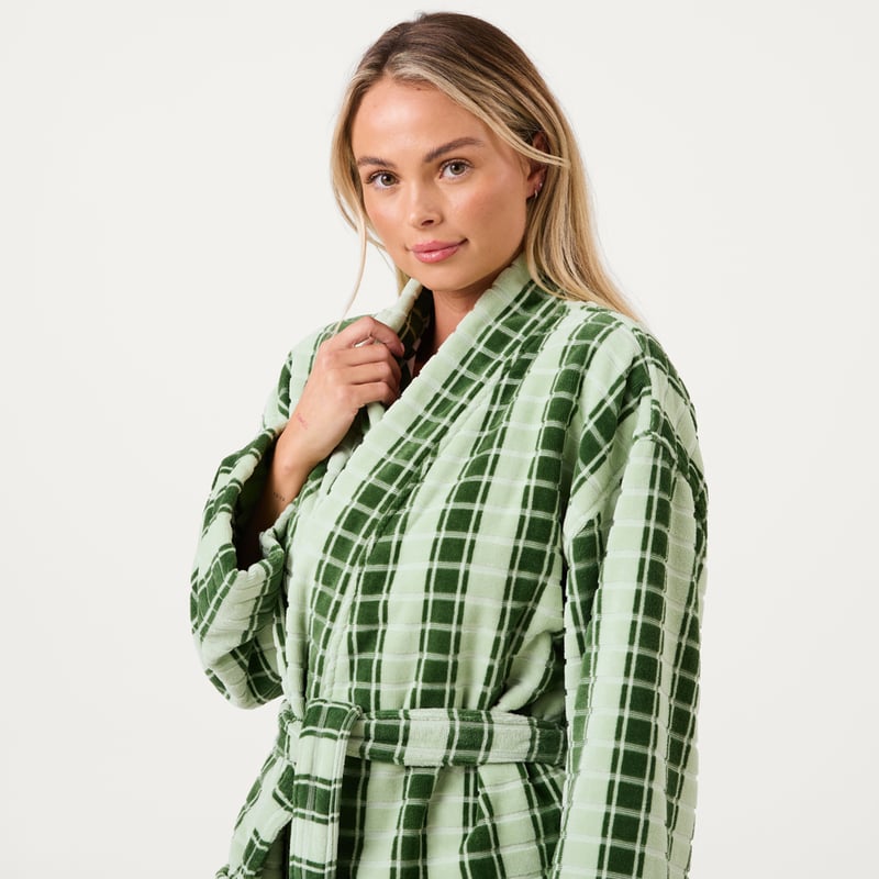 Riley Greens Velour Stripe Bath Robe