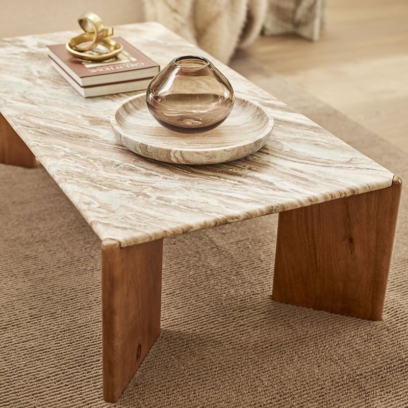 Marmo Toronto & Walnut Rectangular Marble Coffee Table