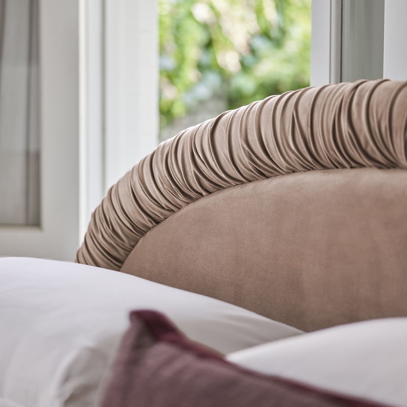 Vienna Mushroom Velvet Ruched Bedhead