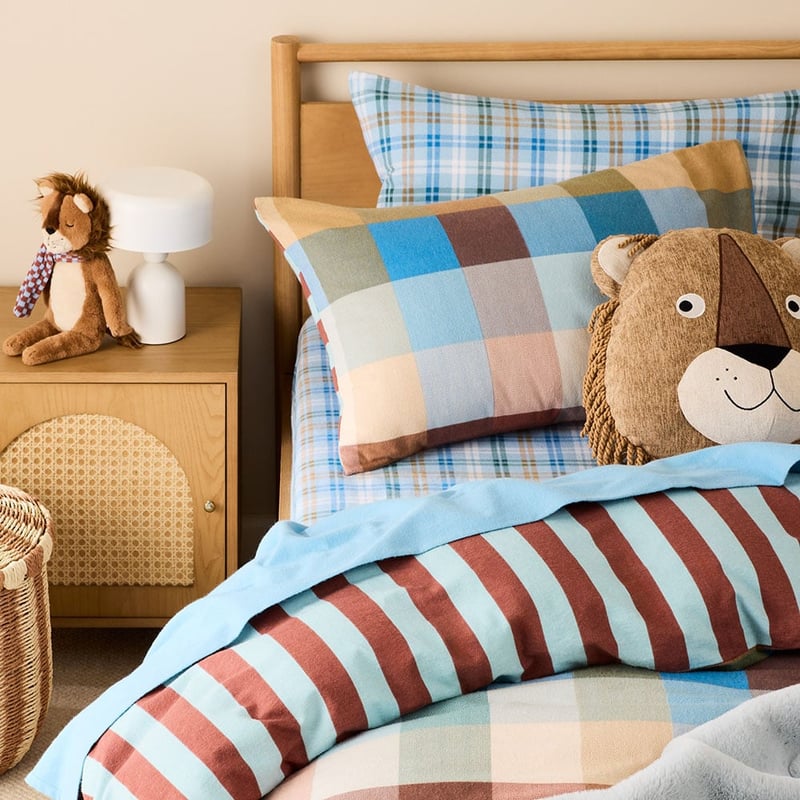 Morgan Blue Check Flannelette Quilt Cover Set