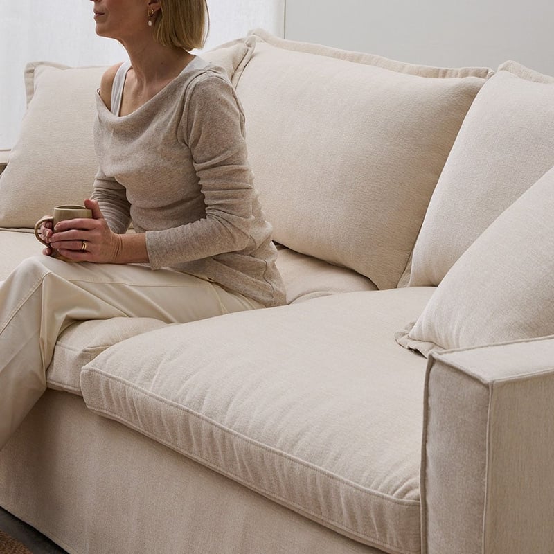 River Beige Linen 3 Seater Sofa