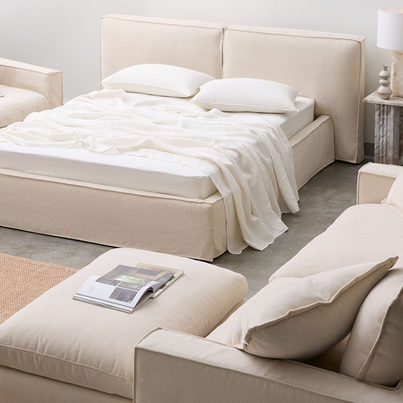 River Beige Linen Bed