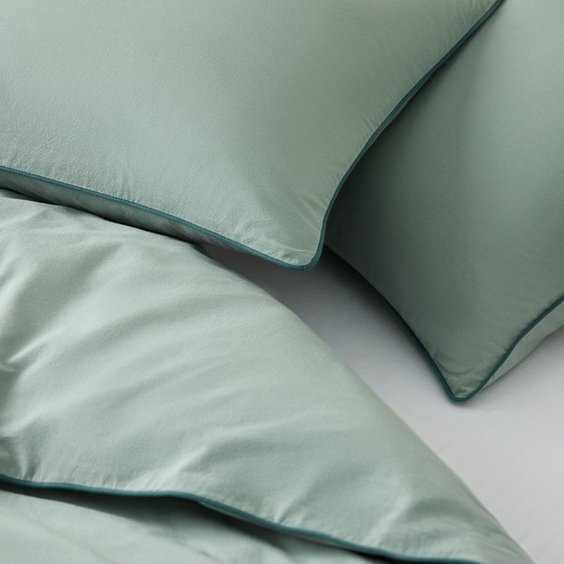 Stonewashed Cotton Mineral & Seapine Piped Quilt Cover Separates