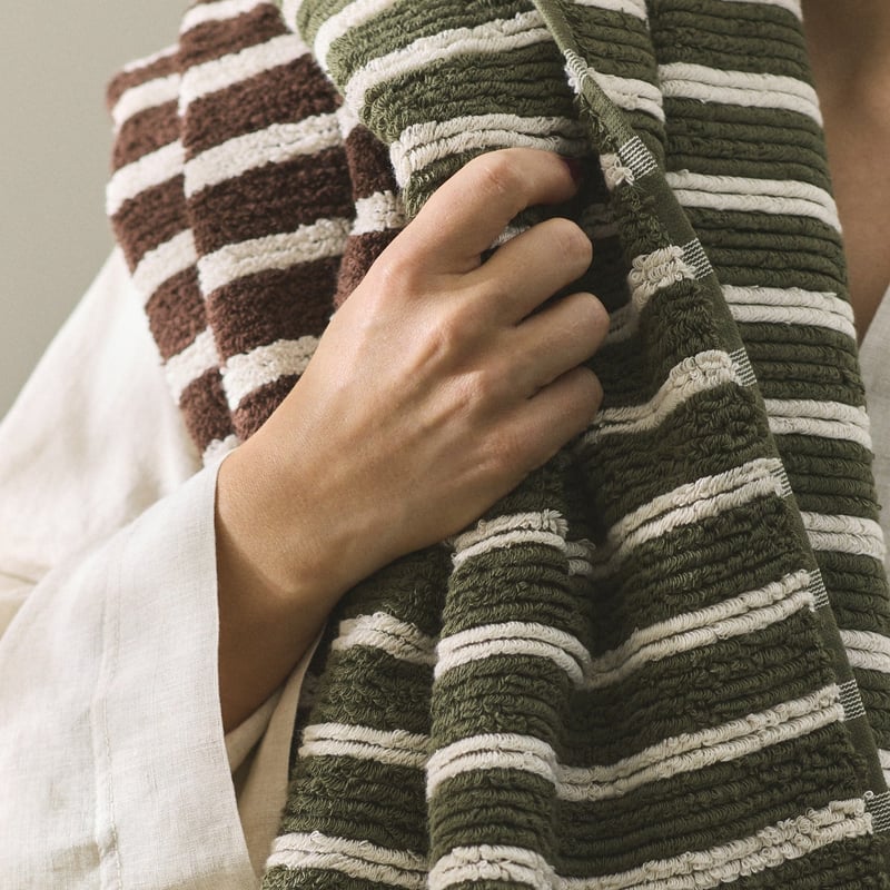 Flinders Beach & Dark Olive Stripe Towel Range