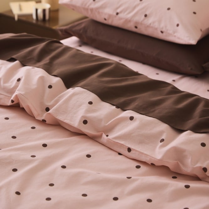 Stonewashed Cotton Chocolate & Peony Spot Quilt Cover Separates