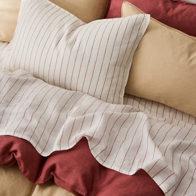 Vintage Washed Linen Redwood & Coconut Stripe Sheet Separates