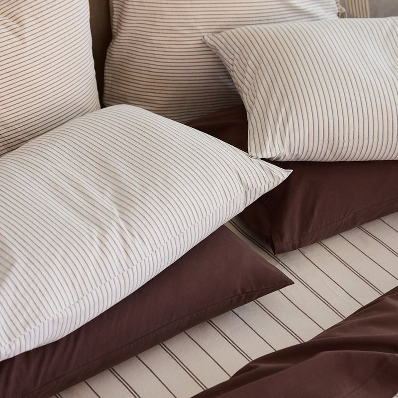 Linen Cotton Bluestone Stripe Quilted Pillowcases