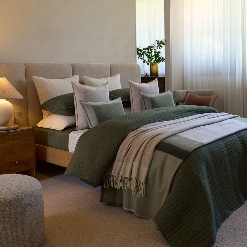 Melange Olive Flannel Quilted Coverlet Separates