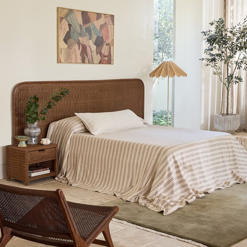 Lena Walnut Rattan Bedhead