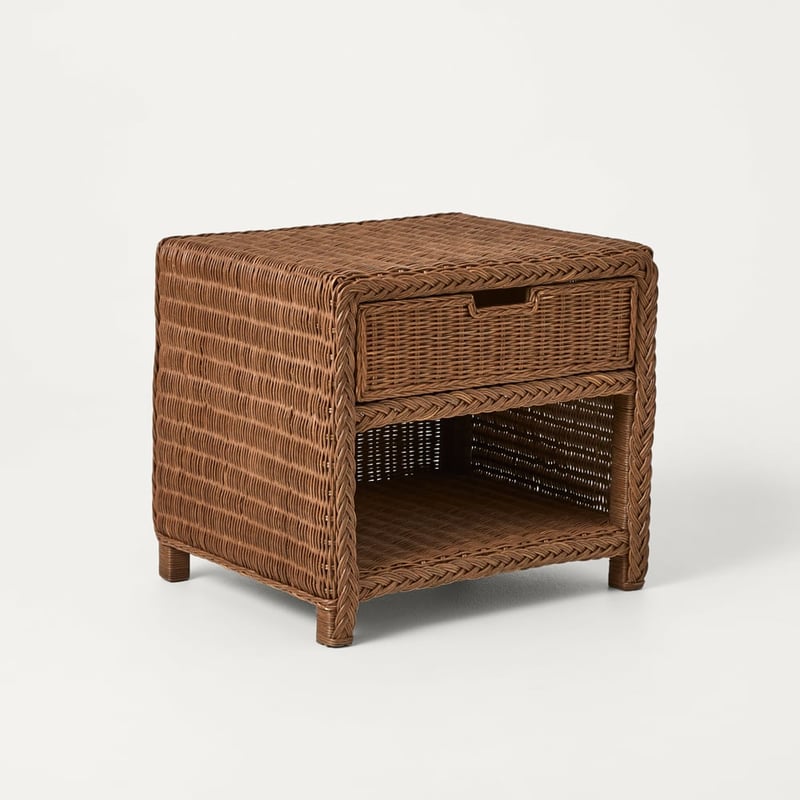 Lena Walnut Rattan Bedside Table