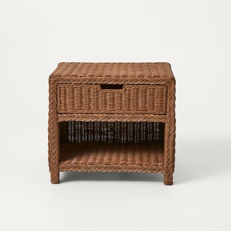Lena Walnut Rattan Bedside Table