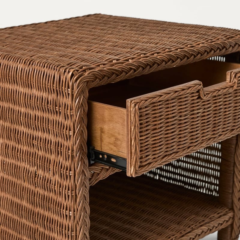 Lena Walnut Rattan Bedside Table