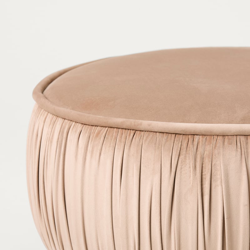 Vienna Mushroom Velvet Ruched Ottoman