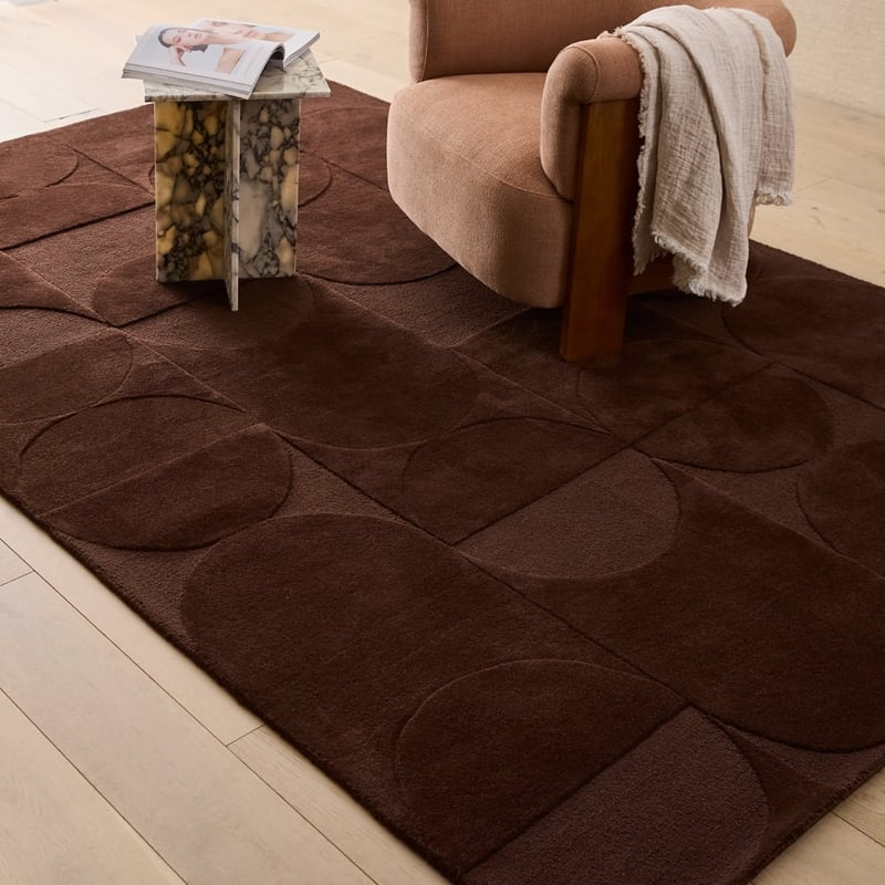 Echo Chocolate Hand Tufted Cut and Loop Wool Rug 
