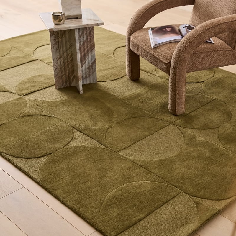 Echo Olive Hand Tufted Cut and Loop Wool Rug
