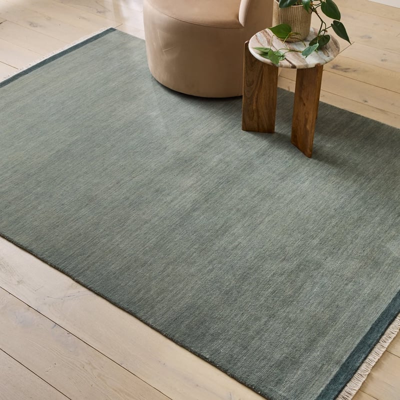 Whisper Tufted Fringed Mineral Blue Wool Rug