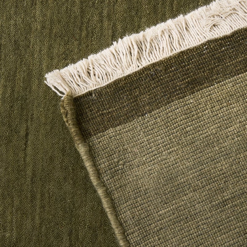 Whisper Tufted Fringed Olive Green Wool Rug