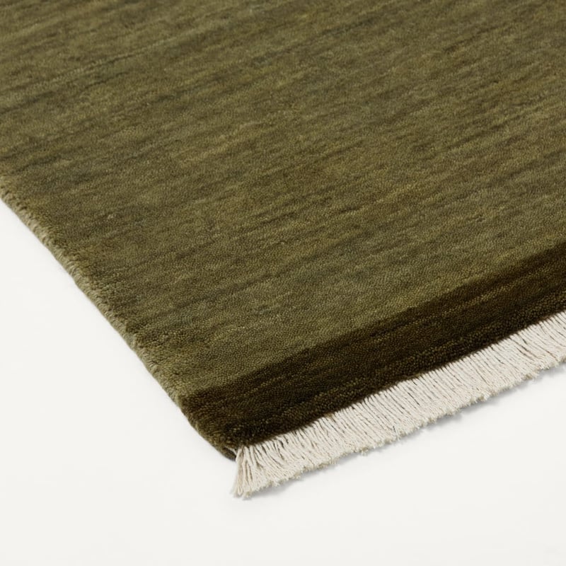 Whisper Tufted Fringed Olive Green Wool Rug