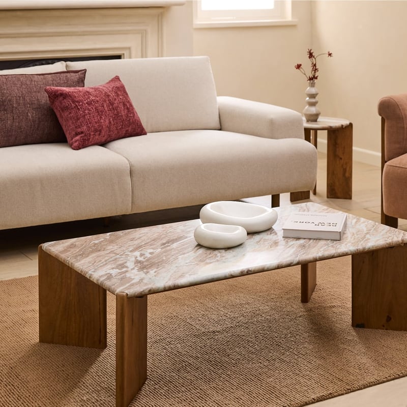 Marmo Toronto & Walnut Rectangular Marble Coffee Table