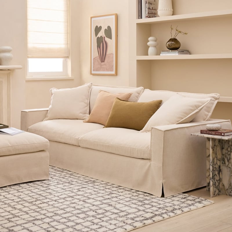River Beige Linen 3 Seater Sofa