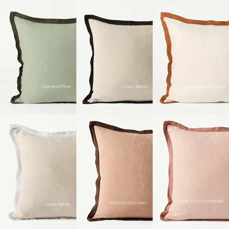 Belgian Vintage Washed Linen Gumleaf & Pine Border Cushion