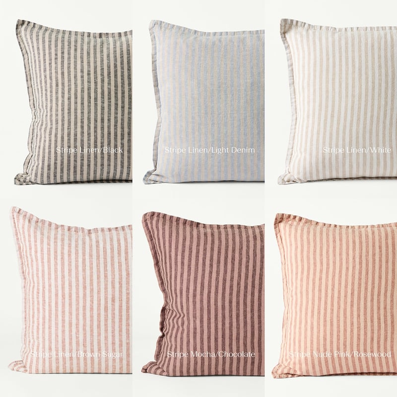 Belgian Vintage Washed Linen Linen & Black Bengal Stripe Cushion