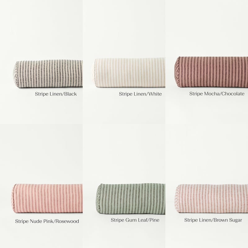 Belgian Vintage Washed Linen Mocha & Chocolate Bengal Stripe Bolster Cushion