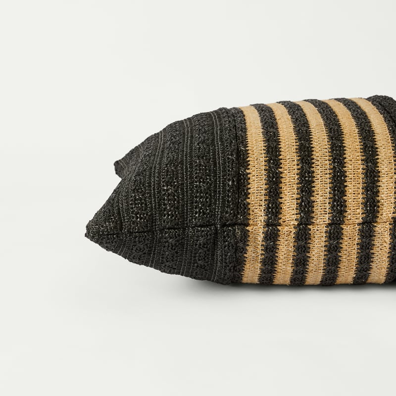 Woven Natural & Black Stripe Outdoor Cushion
