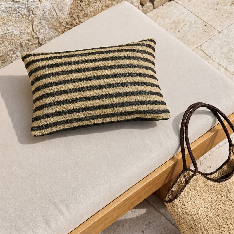 Woven Natural & Black Stripe Outdoor Long Cushion