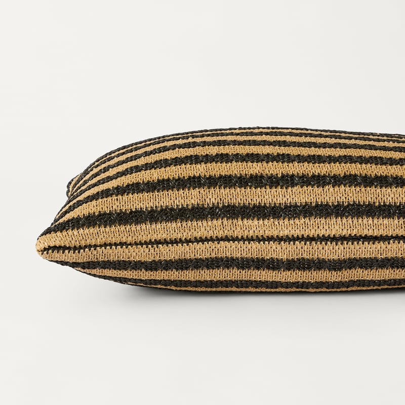Woven Natural & Black Stripe Outdoor Long Cushion