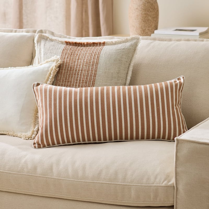 Tommy Coffee & Natural Stripe Bolster Cushion