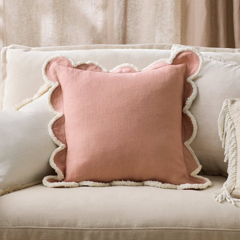 Delilah Dusty Pink Scallop Linen Cushion