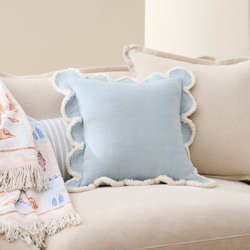 Delilah Blue Scallop Linen Cushion