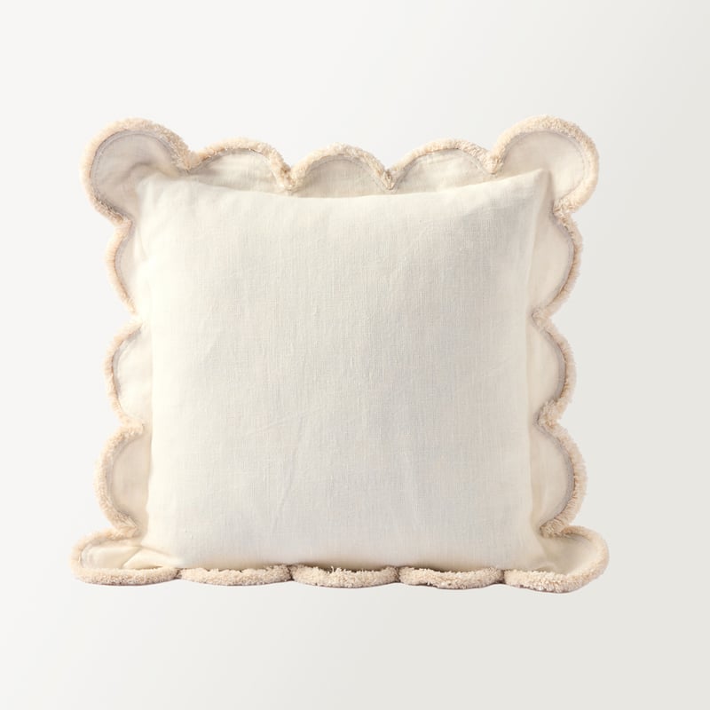 Delilah White Scallop Linen Cushion