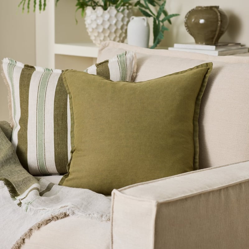 Belgian Mission Olive Vintage Washed Linen Cushion