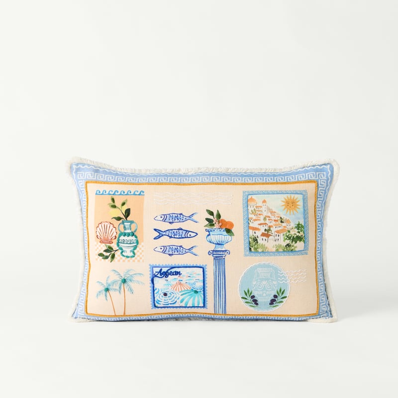 Aegean Blue Postcard Cushion