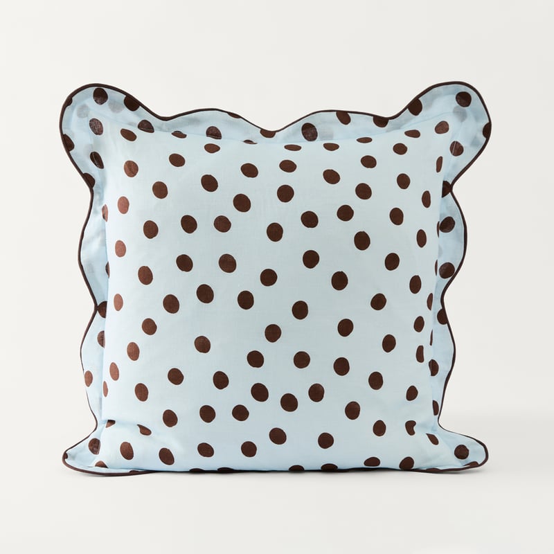 Emia Blue & Chocolate Polka Dot Cushion