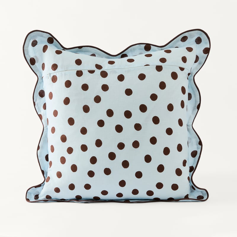 Emia Blue & Chocolate Polka Dot Cushion