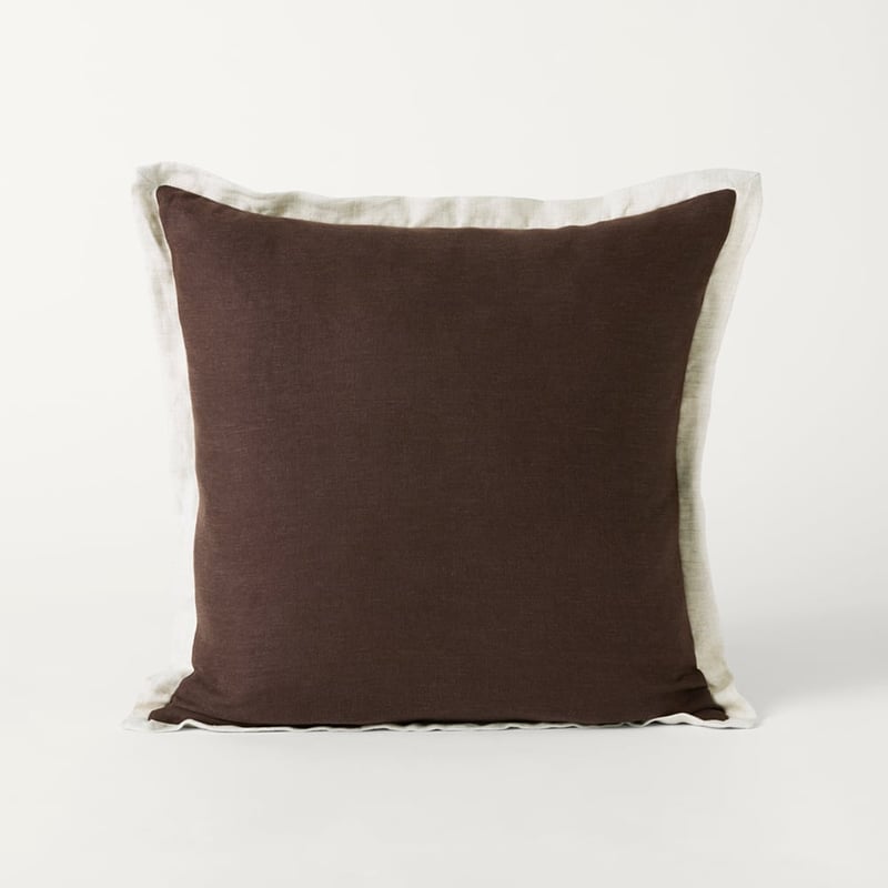 Belgian Chocolate & Linen Vintage Washed Linen Border Cushion