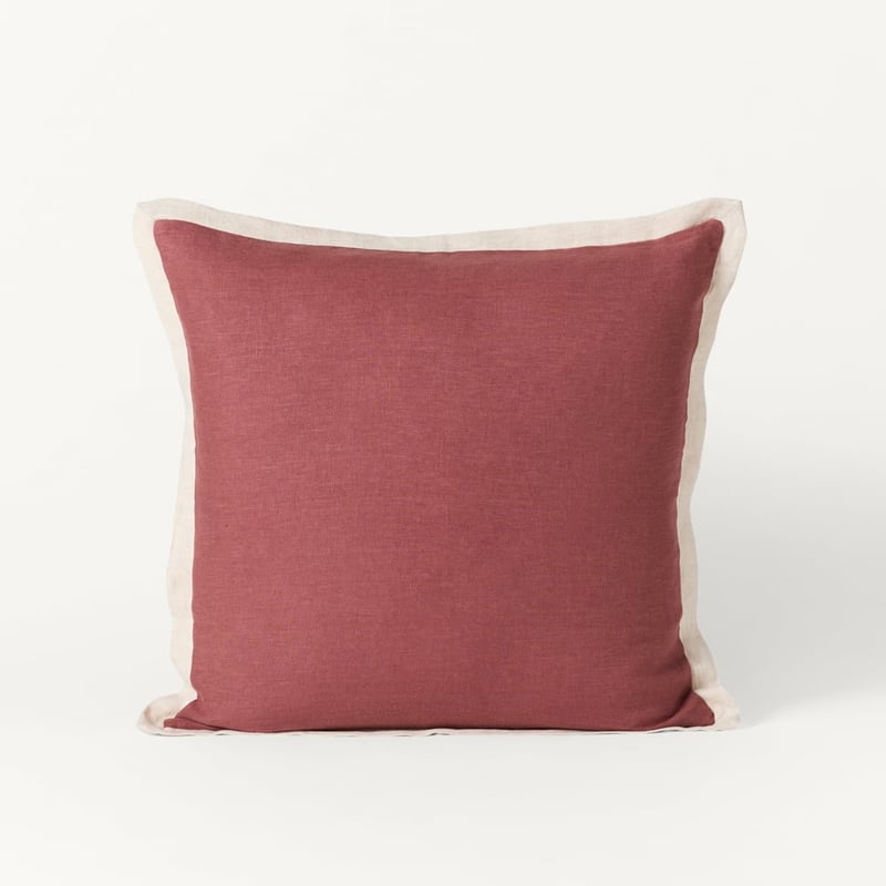 Belgian Redwood & Linen Vintage Washed Linen Border Cushion