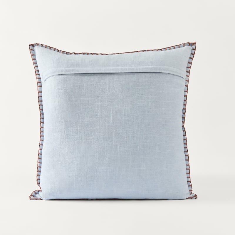 Flora Blue & Brown Beaded Cushion