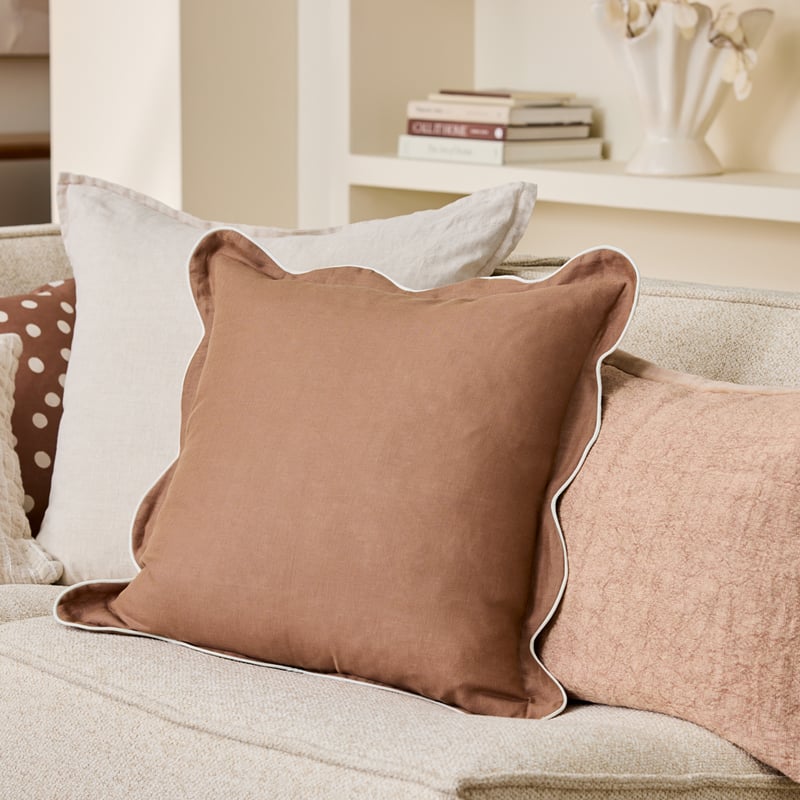 Emia Mocha & Whisper White Linen Cushion