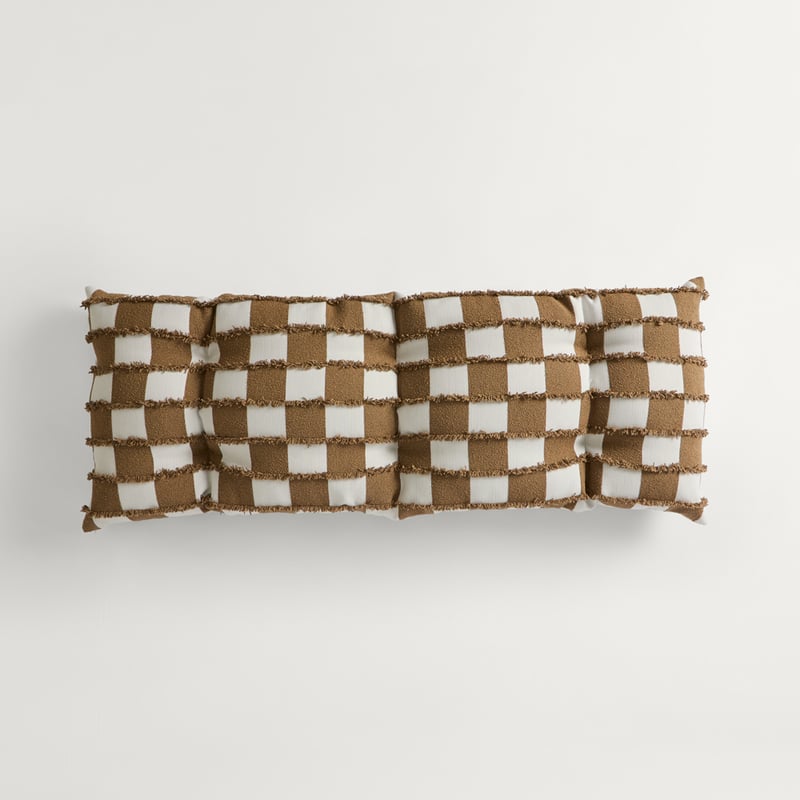 Check White & Tan Tufted Woven Bench Seat Cushion