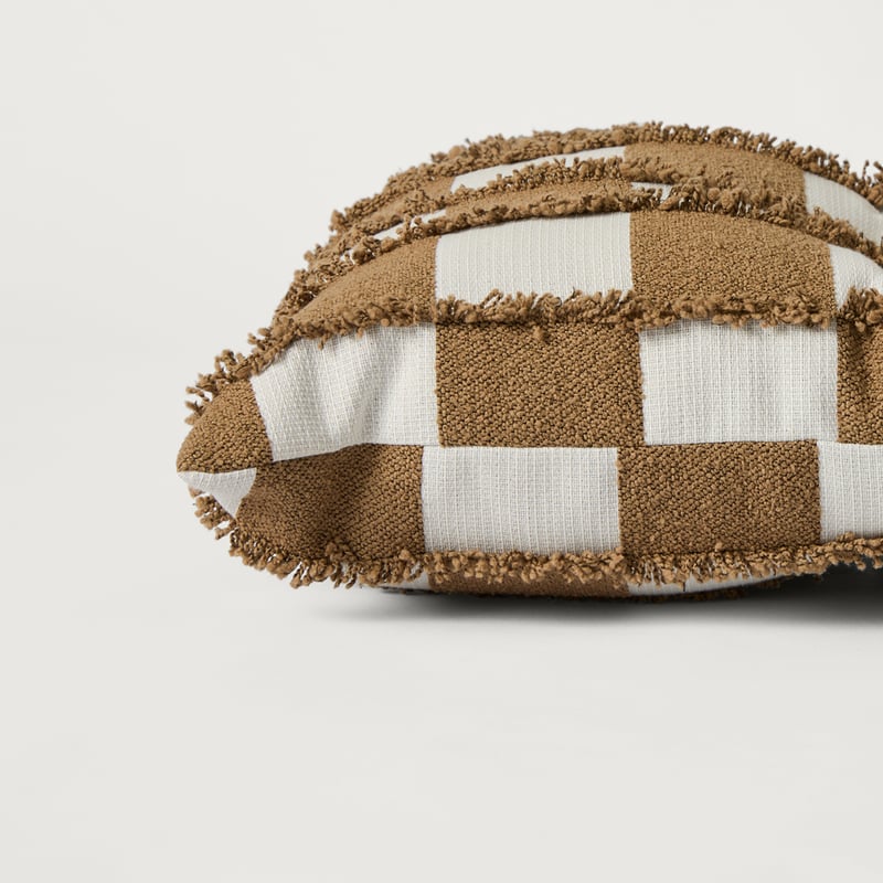 Check White & Tan Tufted Woven Bench Seat Cushion