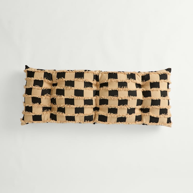Check Natural & Black Tufted Woven Bench Seat Cushion