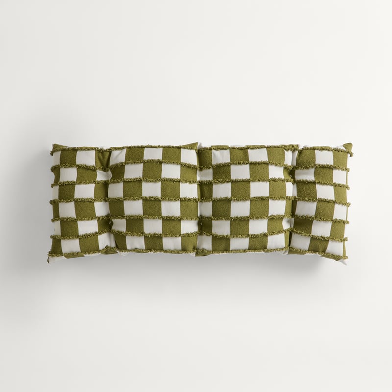 Check Olive Tufted Woven Bench Seat Cushion 