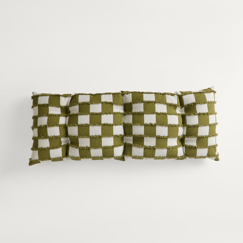 Check Olive Tufted Woven Bench Seat Cushion 