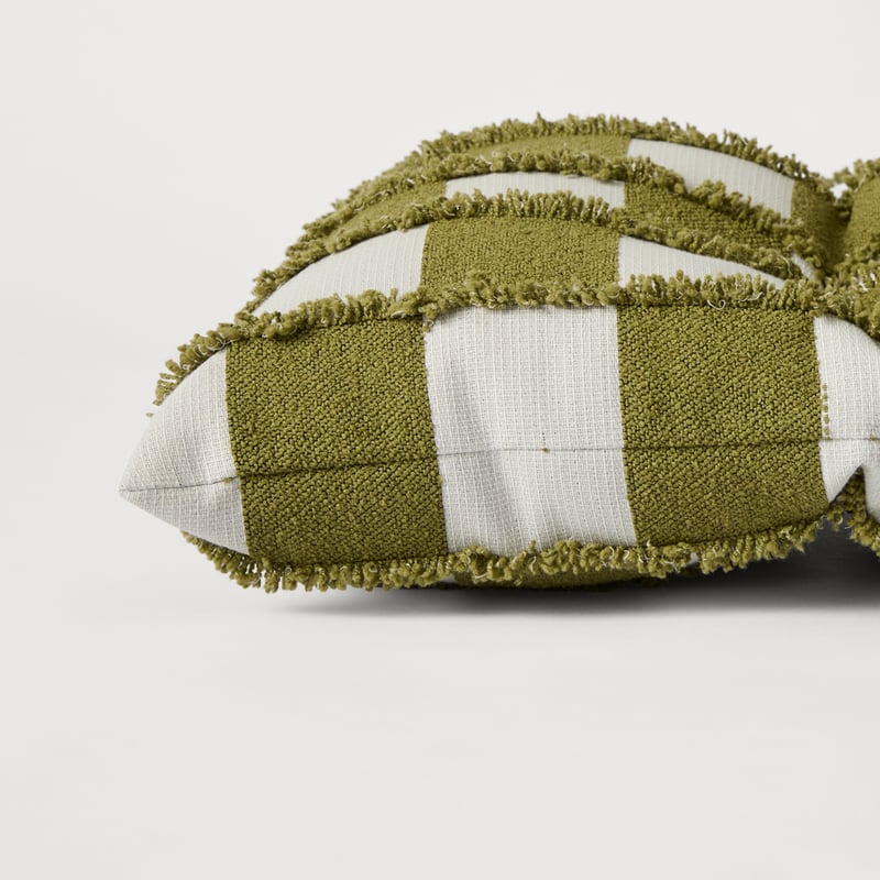 Check Olive Tufted Woven Bench Seat Cushion 