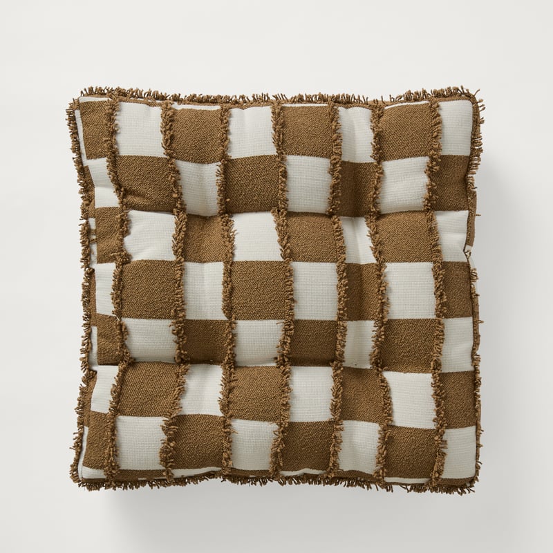 Check White & Tan Tufted Woven Chair Pad 