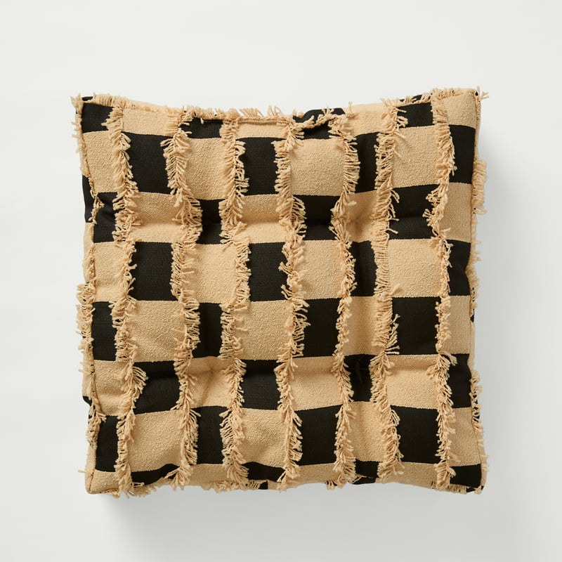 Check Natural & Black Tufted Woven Chair Pad 